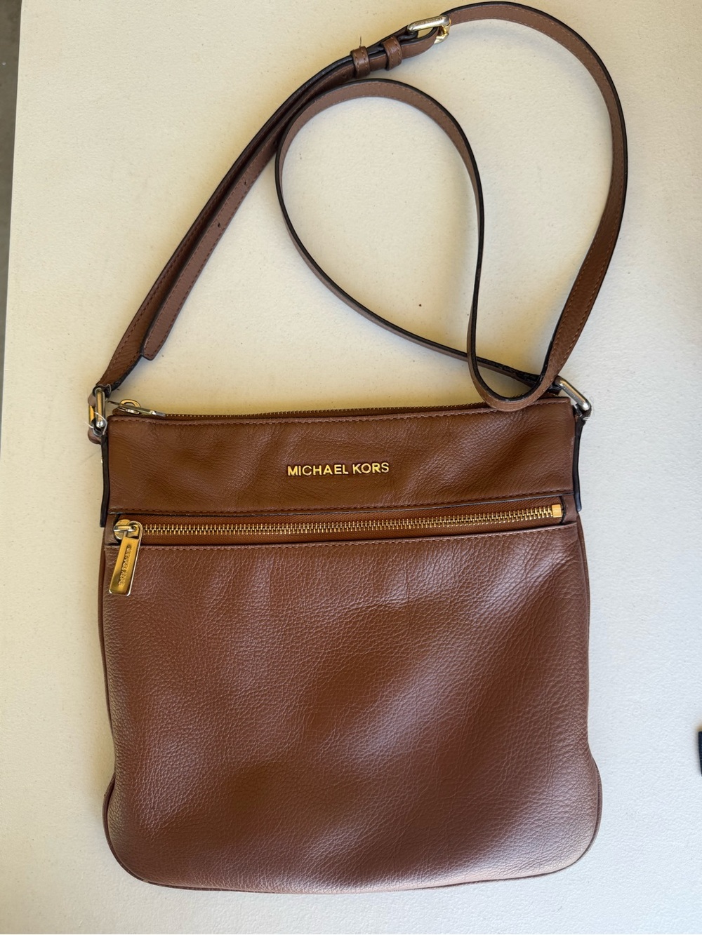 Michael Kors Chestnut Brown Pebbled Leather Crossbody with Gold Hardware